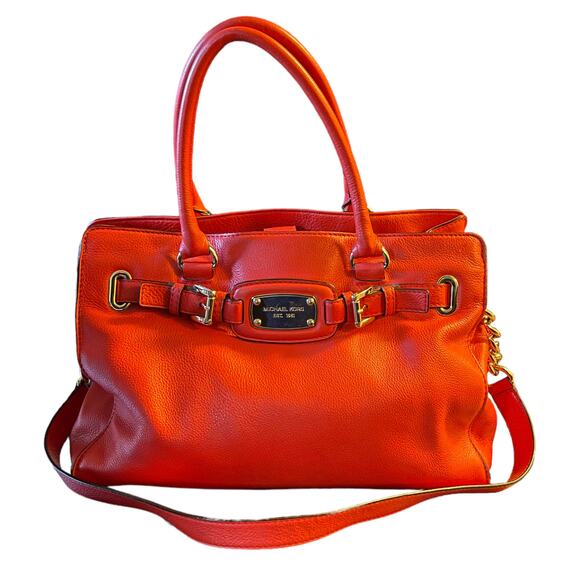 Michael Kors Red Leather Large Hamilton Tote Purse - Picture 2 of 14